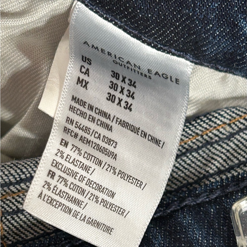 NEW MENS 30 X 38 AMERICAN EAGLE BLUE AIRFLEX+ DARKEN DESTROY SKINNY DENIM JEANS - Picture 7 of 9